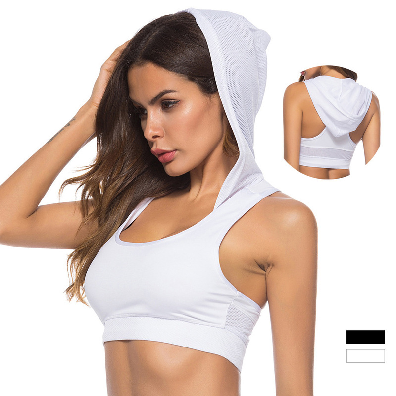 Hooded Sports Bra Women's Running Training Fitness Bra Pilates Yoga Vest Tight Sleeveless Sports Top