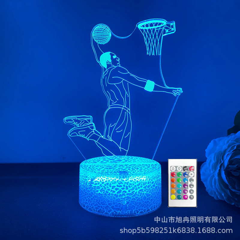 Cross-border 3D night light basketball star series bedside lamp USB creative table lamp colorful touch remote control 16 colors
