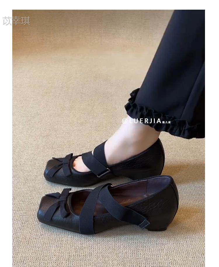 Giày Mary Jane nữ da cừu mũi vuông phong cách ballet, quai thun, gót ẩn 5 cm — Đen [Gót ẩn 5cm] - Còn hàng chi tiết 5