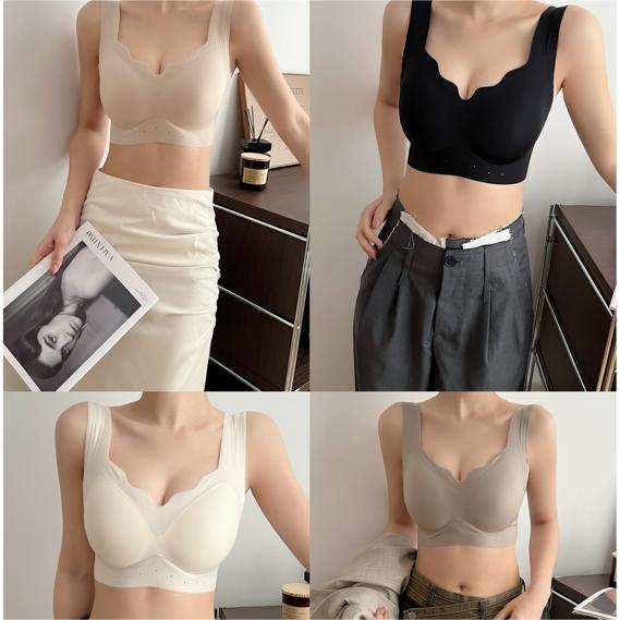 G6868 우유 가죽 빛 플라스틱 원활한 속옷 아름다움 다시 고정 컵 브래지어 작은 가슴 푸시 업 스포츠 수면 브래지어