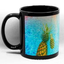 11oz黑杯白花纸热转印杯，11oz黑色热转印杯，热转印刮白杯马克杯