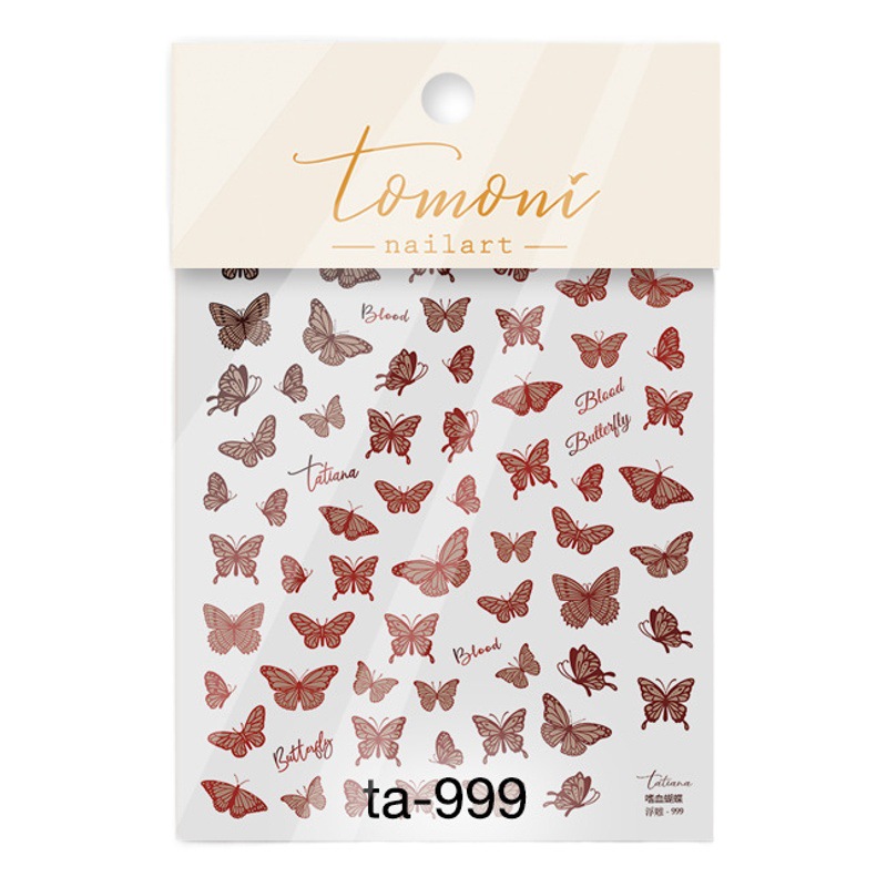 Pegatinas de uñas de celebridades en línea japonesas sanguinaria mariposa Rosa 5d tridimensional oscuro alivio de alto grado pegatinas de uñas para la tienda