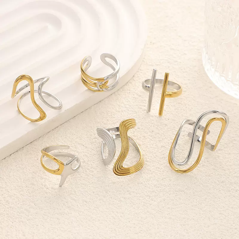 时尚夸张不规则戒指女ins轻奢小众设计感异形线条不锈钢开口戒指