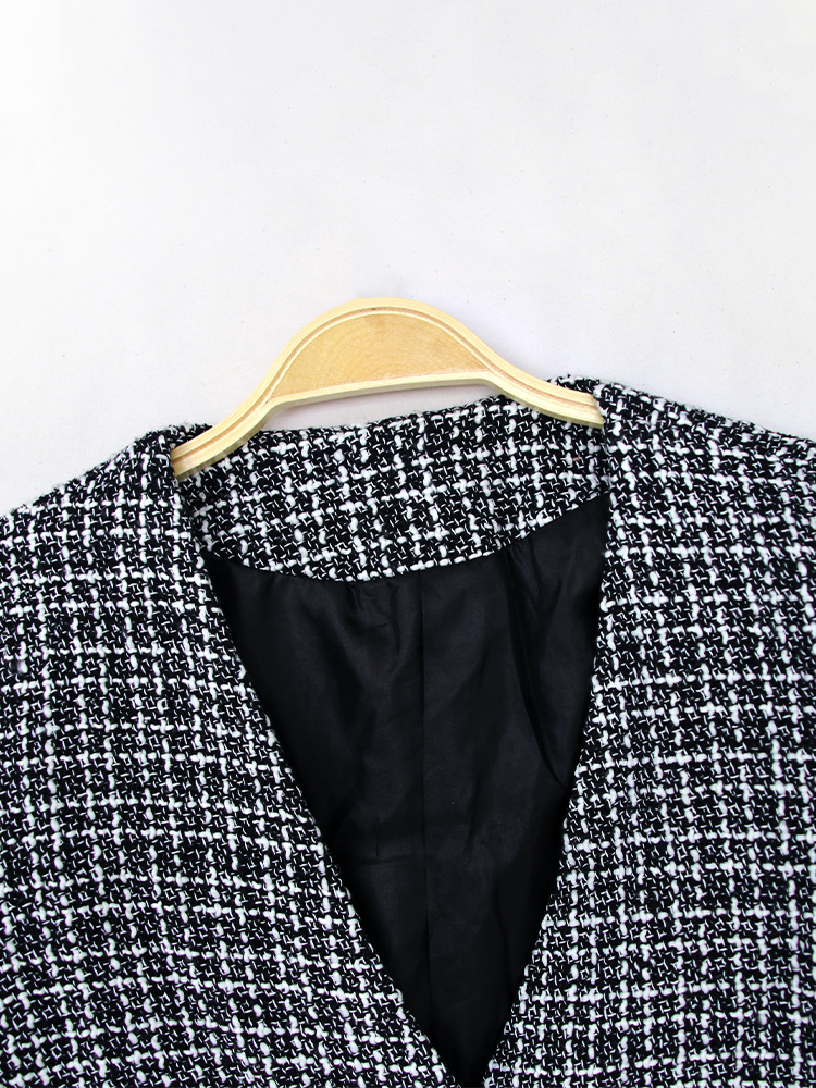 Retro plaid knitted woolen pearl button blazer NSLM28966