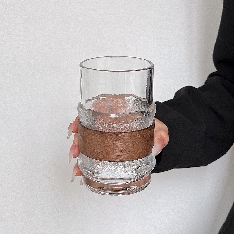 Inswind creativo de alto nivel anti-calor cubierta de bambú colgar tazas de hielo tazas de café de vidrio casero tazas de agua tazas de té tazas de bebida frías