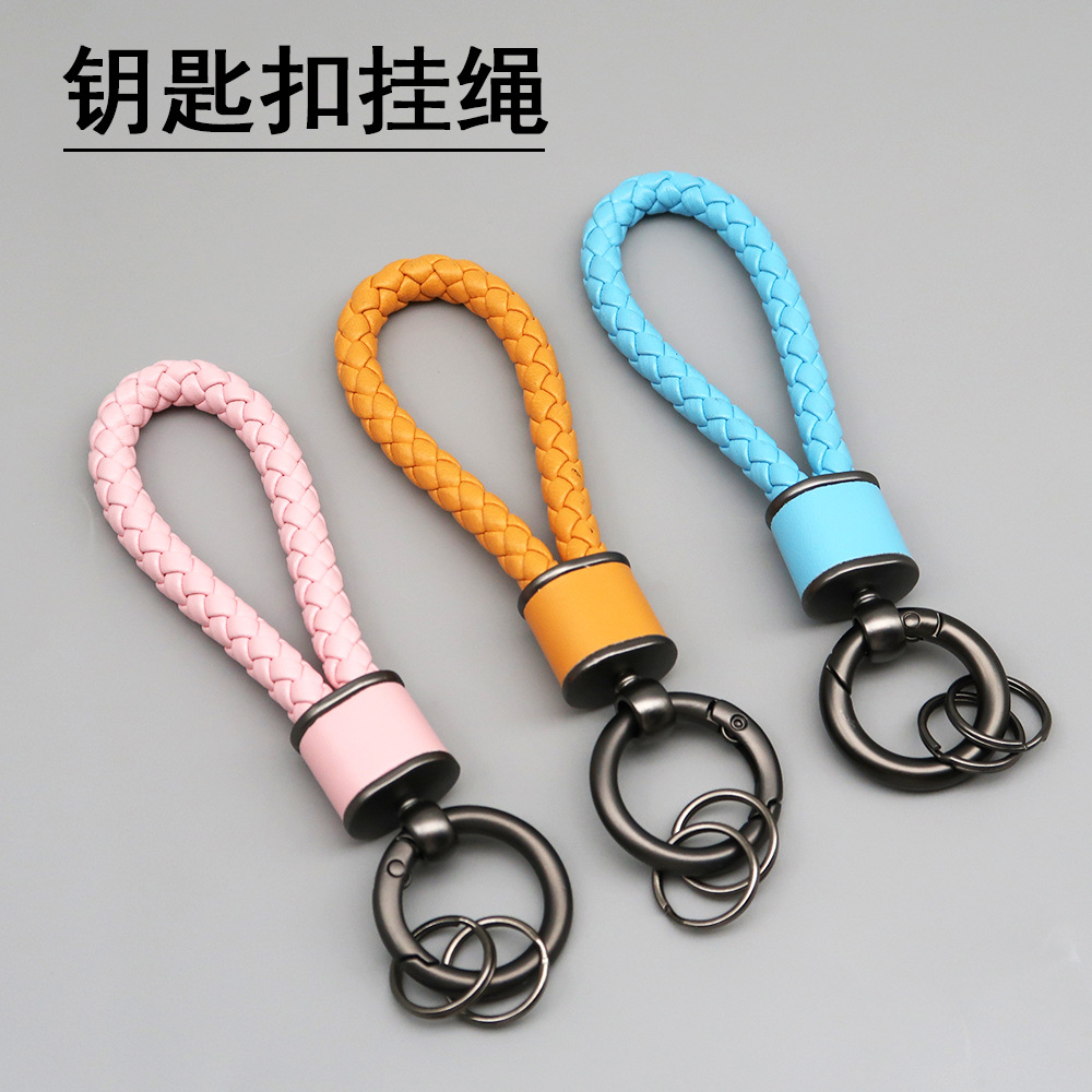Cute Car Keychain Pendant Creative Korean Style Bag Charm Woven Leather Rope Keychain Key Lanyard Wholesale