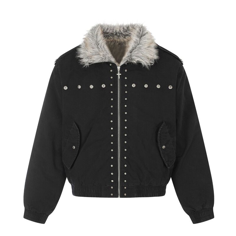 Qihong Clothing Store American High Street Fur Collar Mountain Carving Trendy Brand Warm Fashion Heavyweight Jacket