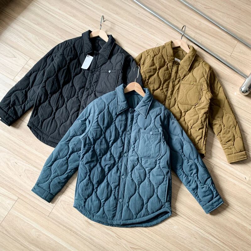Spring and Autumn Japanese single men's sandwich quilted thermal jacket couple's rhombus embossed cotton-padded jacket outdoor thermal jacket
