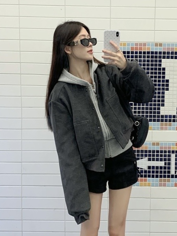 复古风短款夹克外套女大码胖mm春秋感百搭休闲棒球服ins上衣|undefined