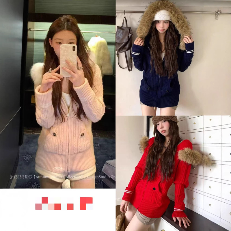 Mummycat Lays Eggs, Christmas Party Vintage Vibe Wool Hooded Cable Knit Sweater Coat