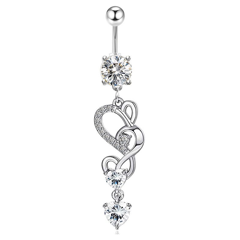 Customized European American Style Stainless Steel + Copper Zircon Flower Water Drop Pendant Belly Button Ring Piercing Jewelry detail image 10