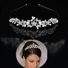 欧美风新娘合金花朵珍珠皇冠双层 结婚派对发冠配饰跨境批发