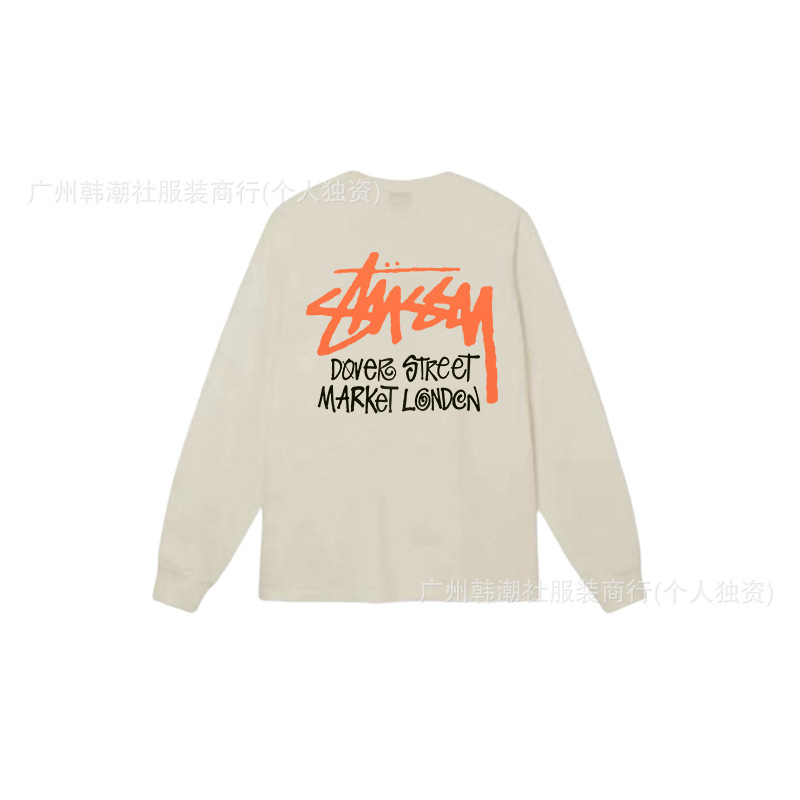 25S跨境斯图西长袖印花t恤美式潮牌STUSSY圆筒布休闲宽松男女同款|undefined