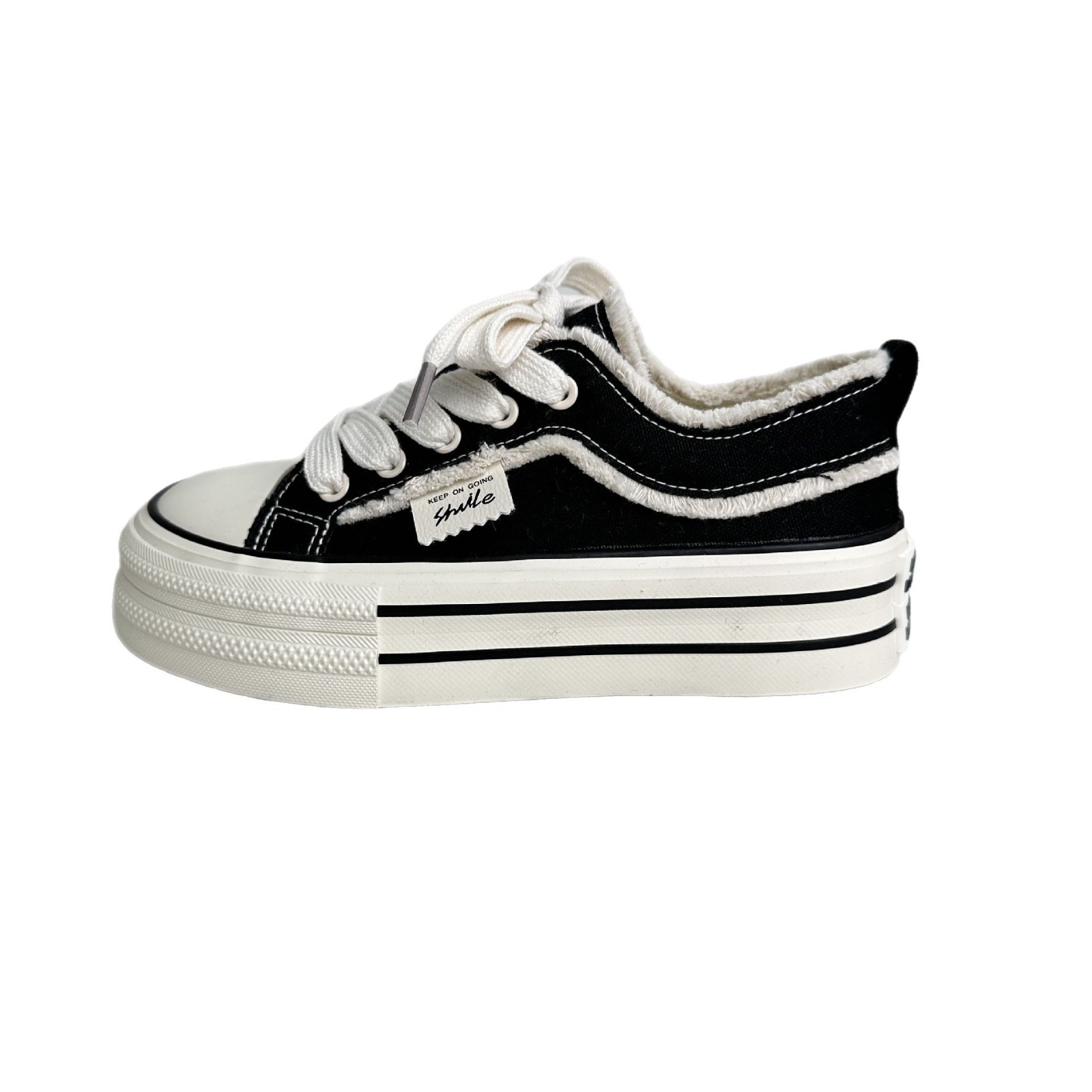 Yuanbo 2025 primavera y verano nuevos zapatos de lona de suela gruesa para estudiantes, zapatos casuales de todo fósforo, borlas, zapatos de mujer de tendencia