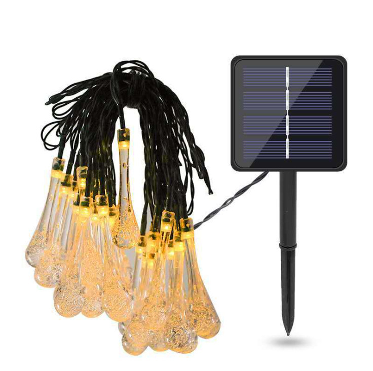 Transfronterizo Amazon LED solar gota de agua Cadena de luz al aire libre patio Navidad vacaciones decoración gota de agua forma luces de colores