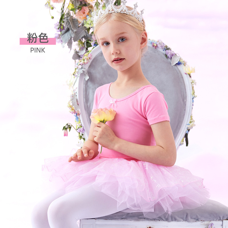 子供のダンス服の女性の夏の半袖の練習服の女の子の中国のダンスのバレエのスカートの子供のダンスの蓬蓬の紗のスカート|undefined
