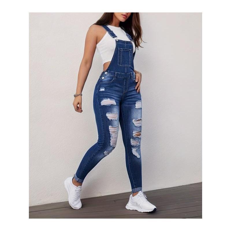 Vintage Inspired Ripped Distressed Denim Overalls