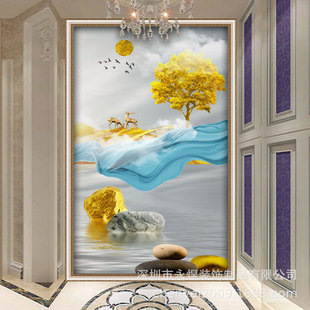 Customized 3D Mural Lines Landscape Decorative Painting Elk Entrance Background Wall Wallpaper Simple European Accessible Luxury Film and Television Wall Cloth