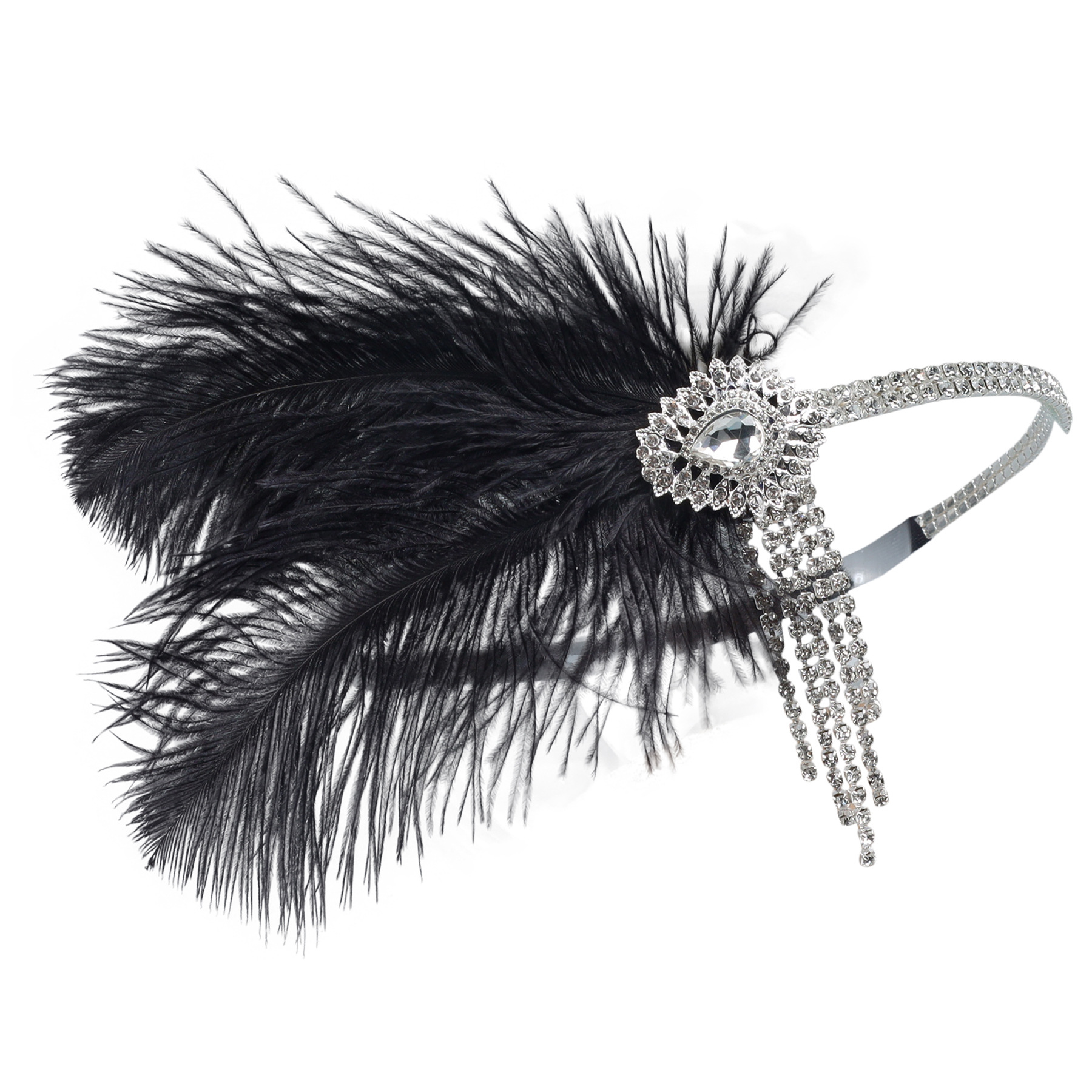 Gatsby Headpiece diadema de plumas negras accesorios para el cabello diadema de pelo de pavo real 1920s headband