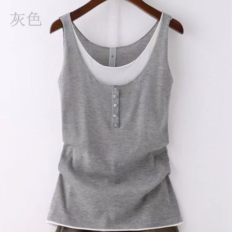 冰丝复古无袖针织吊带打底衫女士薄款宽松大码夏季外穿假两件背心|undefined