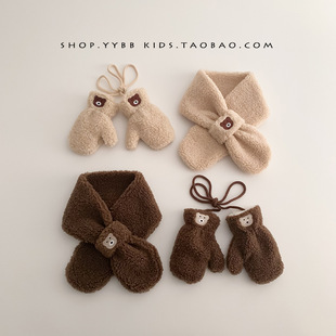 Ins South Korea Cute Baby Bear Scarf Gloves Children's Autumn and Winter Warm Neck fleece-lined Neck Sleeve for Boys and Girls
