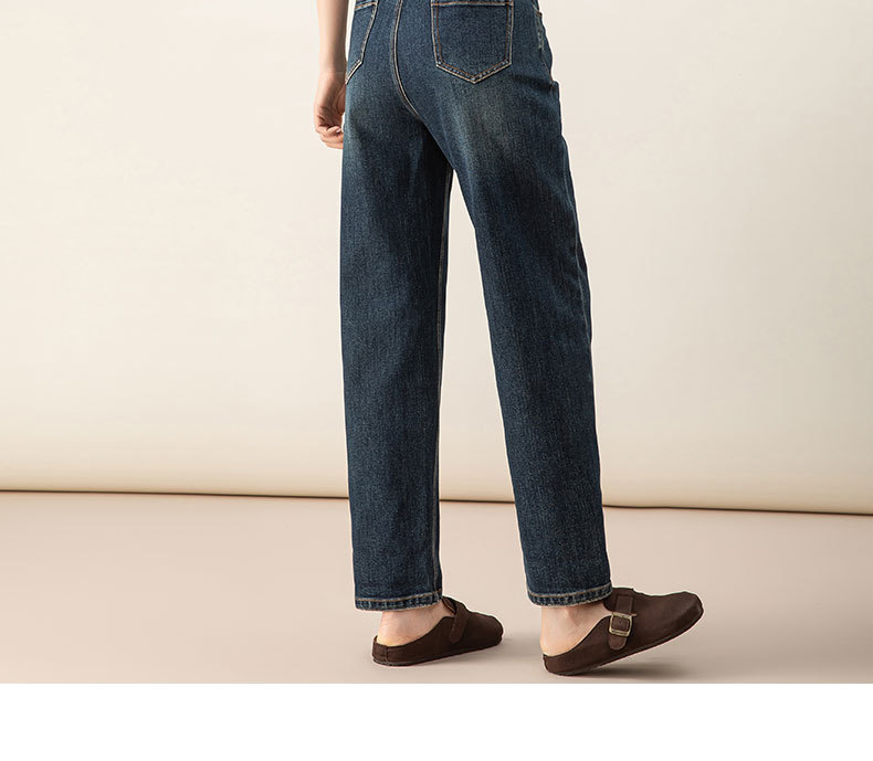 Quần jeans nữ ống côn cạp cao chất liệu Lyocell mềm mại màu xanh vintage — màu xanh chi tiết 28