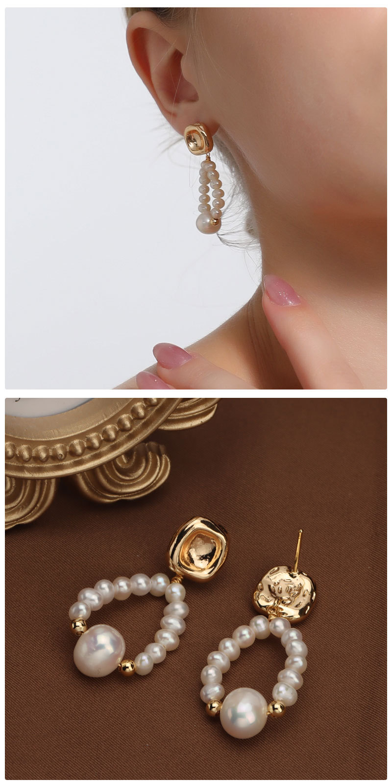 1 Pair Quantity Business, Family Gathering Occasion Freshwater Pearl, Copper Material 1 Pair Elegant Water Droplets Plating Freshwater Pearl Copper 18k Gold Plated Drop Earrings