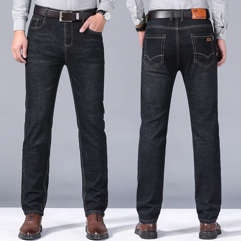 Yumao jeans elásticos para hombres pantalones casuales de negocios de talla grande sueltos rectos pantalones para hombres al por mayor para jóvenes