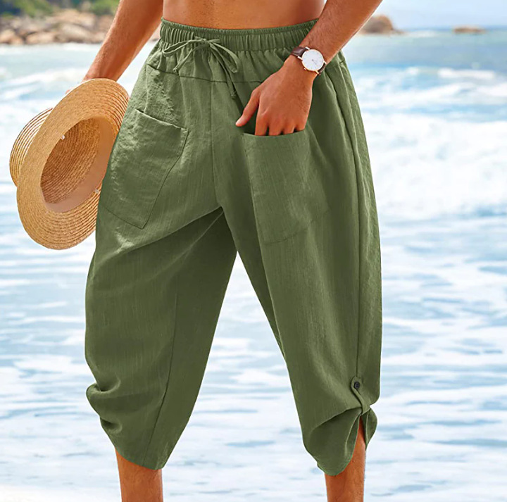Men's Shorts Linen Shorts Summer Shorts Beach Shorts Capri Pants Drawstring Elastic Waist Front Pockets