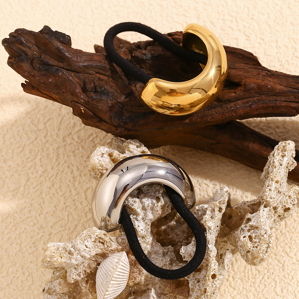 Accessori per capelli unisex, moda, design di nicchia, personalità semplice, in acciaio inossidabile, placcato oro, corda per capelli semicircolare larga per donne_voghion.com