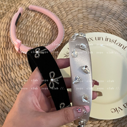  new style small fragrant rhinestone wide-brimmed headband, women's high-end gem hairpin pink headband hair accessories