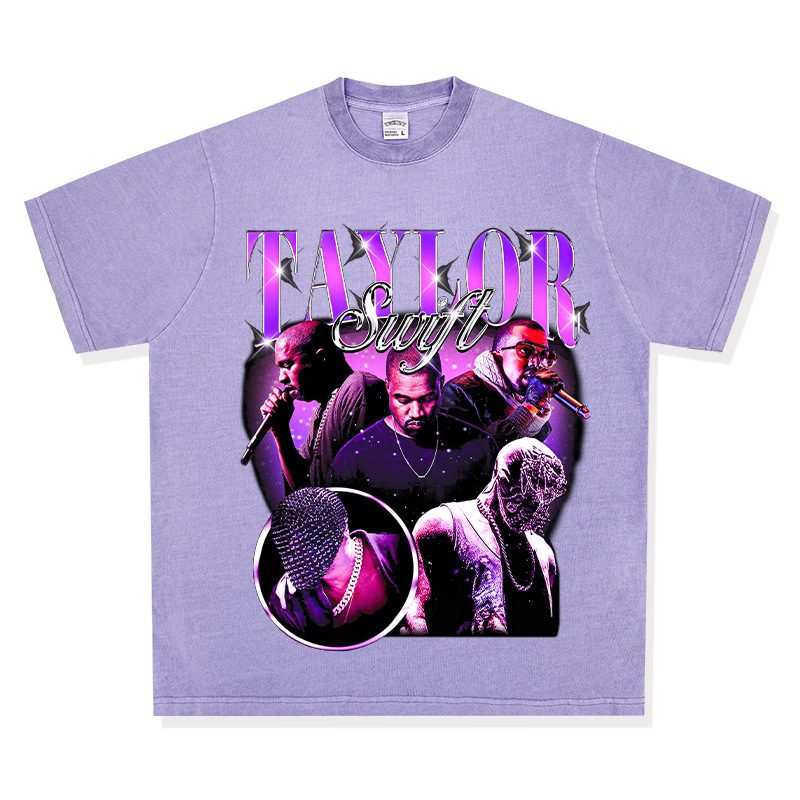 Retro KANYE WEST Spoof KANYE taylor Camiseta de manga corta suelta de algodón pesado