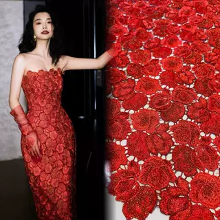 新款多色水溶镂空花朵刺绣蕾丝绣花面料lace Embroidered fabric