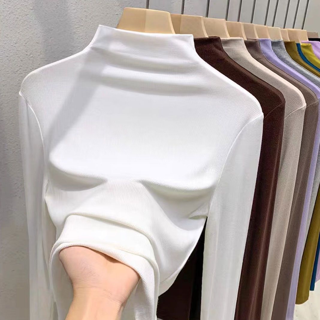 Women's High Neck Half Zip Base Layer Top - Long Sleeve Basic T-Shirt, Casual Slim Fit Blouse For Spring Autumn, Fashion Essential_voghion.com
