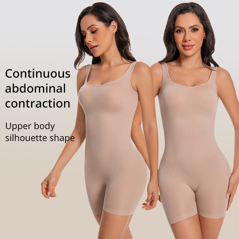 European and American Style One-Piece Yoga Outfit, Fitness Ribbed Shaping Seamless Sports Jumpsuit, Body Shaping Garment, Tummy Control Shorts, Cross-Border