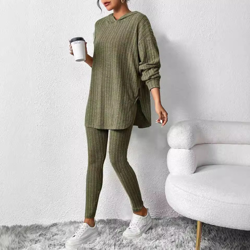 Spot Autumn and Winter European and American Amazon Cross-Border Women's Clothing Pit Strip Loose Hooded Long-Sleeved Casual Pants Thread Suit