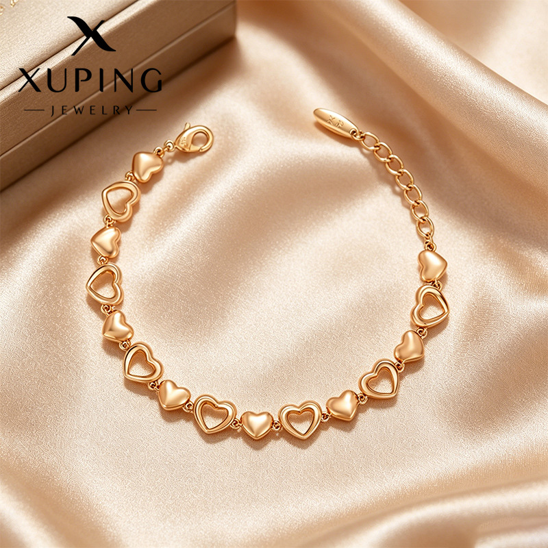 Xuping simple brillante hueco amor empalme pulsera de aleación de cobre chapado 18k estilo retro simple joyas personalizadas