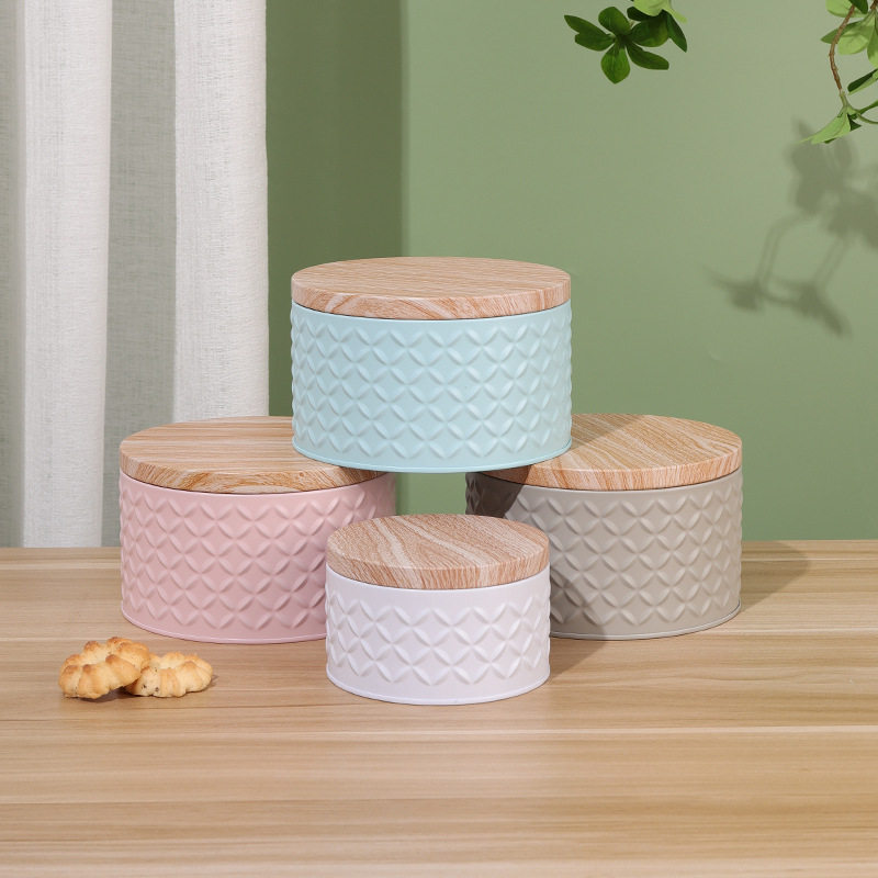 Nuevo recipiente de sellado de hierro forjado para galletas contenida en latas de almacenamiento de bocadillos lata de té portátil en polvo de café granos de café lata de almacenamiento