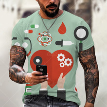 跨境电商短袖男士3dT恤 休闲3D数码印花无领休闲情侣服装透气优惠