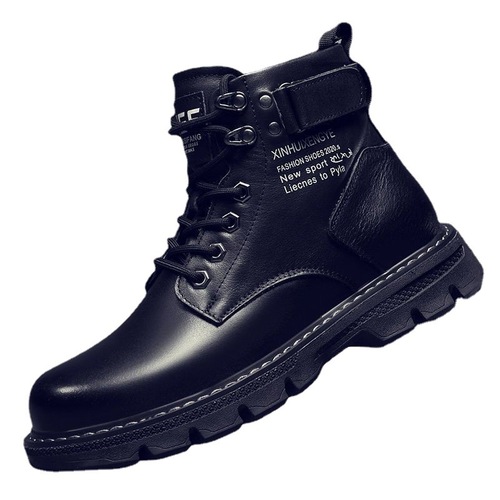 Martin boots men's autumn  new high-top British style black workwear motorcycle leather boots spring and autumn casual leather shoes