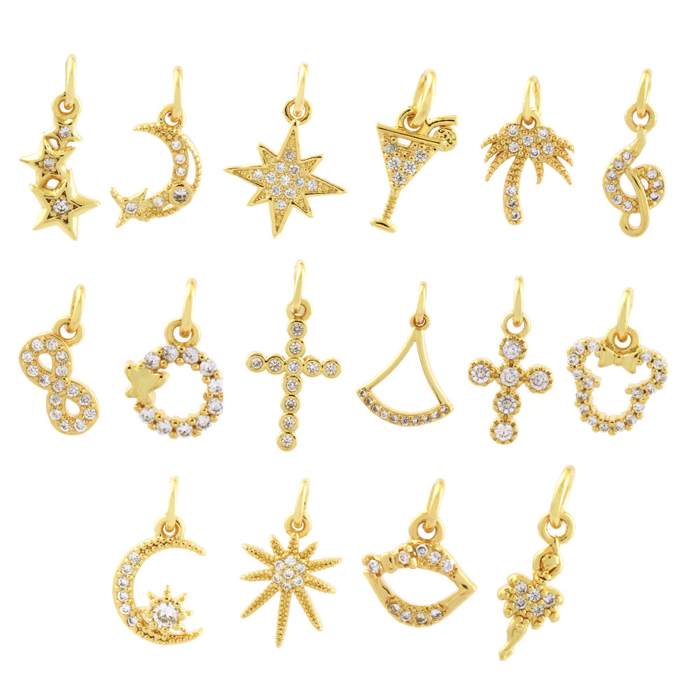 2g Weight Pendant Jewelry Making Type 18K Gold Plated Plating Material Zircon Inlay Material DIY Jewelry Accessories Classification 1 Piece Quantity Copper Material Star, Coconut Tree, Notes Pattern Plating, Inlay Design Simple Style Style 1 Piece Copper Zircon 18K Gold Plated Star Coconut Tree Notes Pendant 14