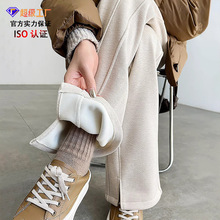 2471】棉羊绒服装裤子女秋冬新款高腰直筒女装加厚开叉加绒阔腿裤