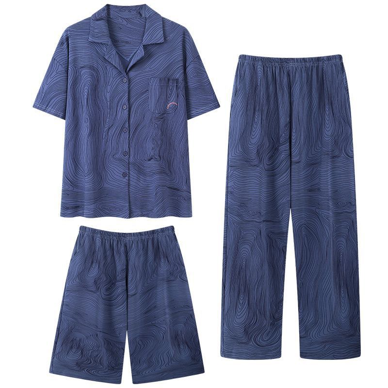 Pijama de algodón para hombre de verano pantalones cortos de manga larga ropa casera de verano pantalones cortos de tres piezas