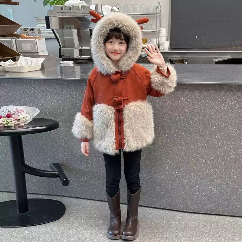 Winter warm sweater, children's down jacket with hood