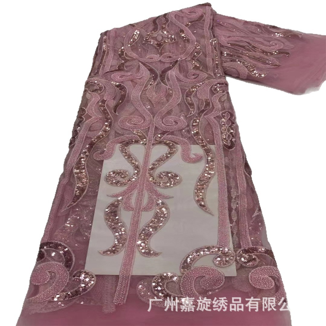 Tela de bordado con lentejuelas y cuentas de estilo europeo y americano de Ghana, tela africana de dos tonos con cuentas para vestidos de boda. image 6