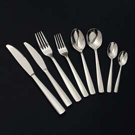 304不锈钢家用吃饭圆勺咖啡勺方柄刀叉勺西餐厅牛排刀叉甜品叉勺