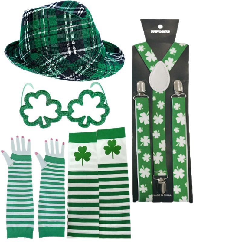 Transfronterizos calientes verde cuadrado sombrero fiesta del día de Irlanda sombrero de fiesta sombrero correa corbata de San Patricio