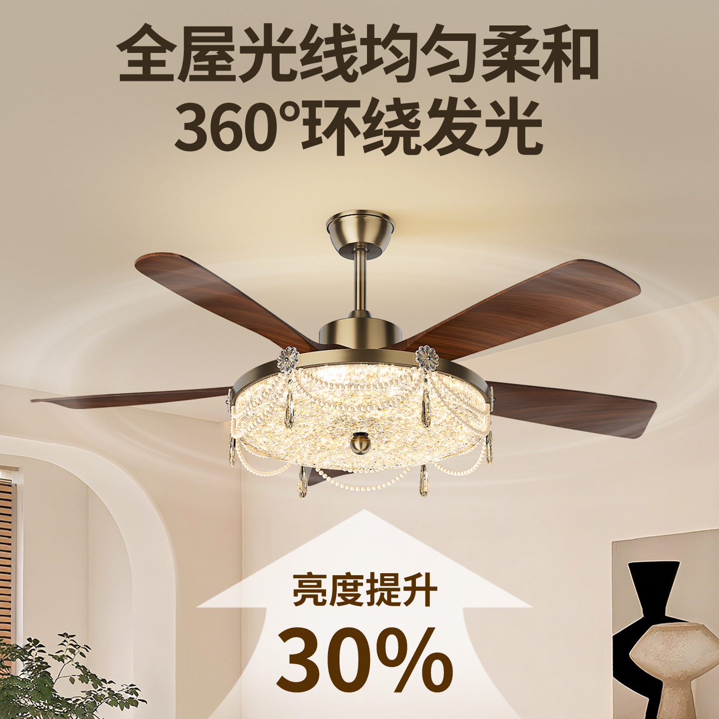 Lámpara de ventilador de techo del comedor nuevo ventilador medieval gran volumen de aire silencioso control remoto de frecuencia variable tricolor atenuación lámpara de ventilador doméstico 440L