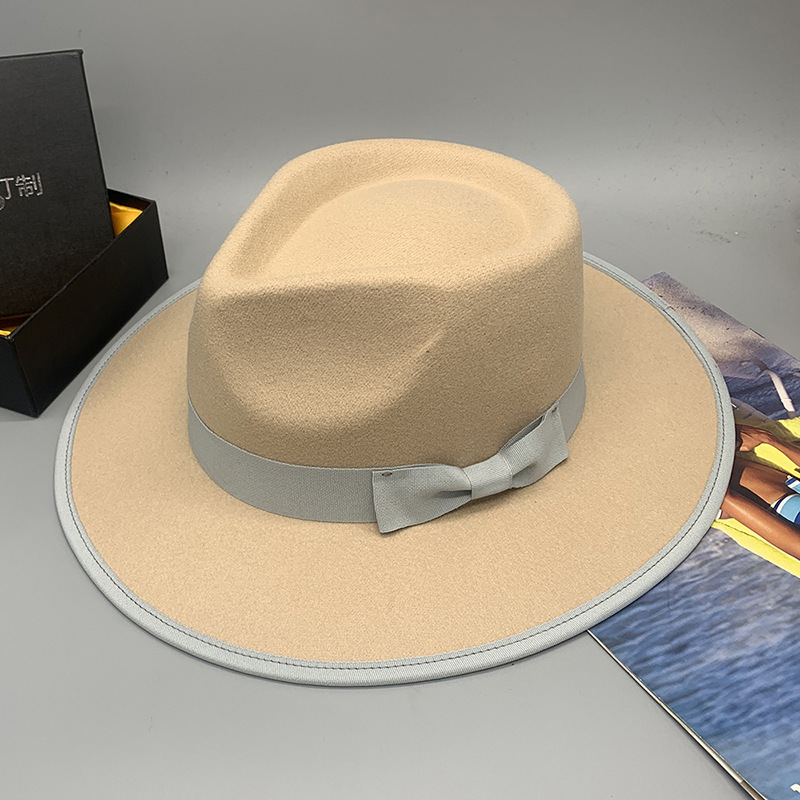 Banquet Occasion Men's Retro Solid Color Bowknot Flat Eaves Fedora Hat