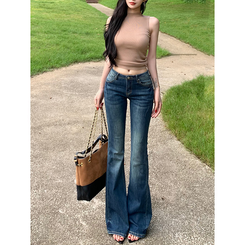 中低腰经典超模微喇牛仔裤女2025早秋新款修身显瘦长腿辣妹百搭裤|undefined